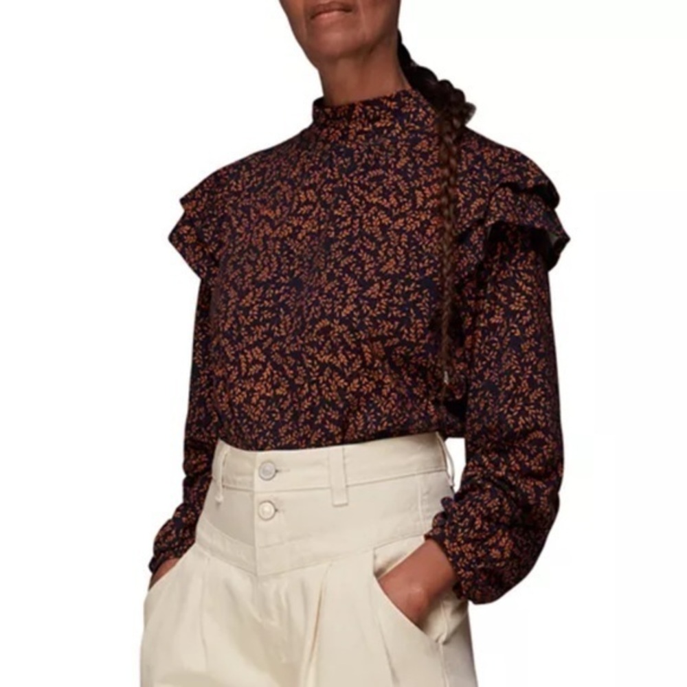 Whistles Leaf Print High Neck Top 0